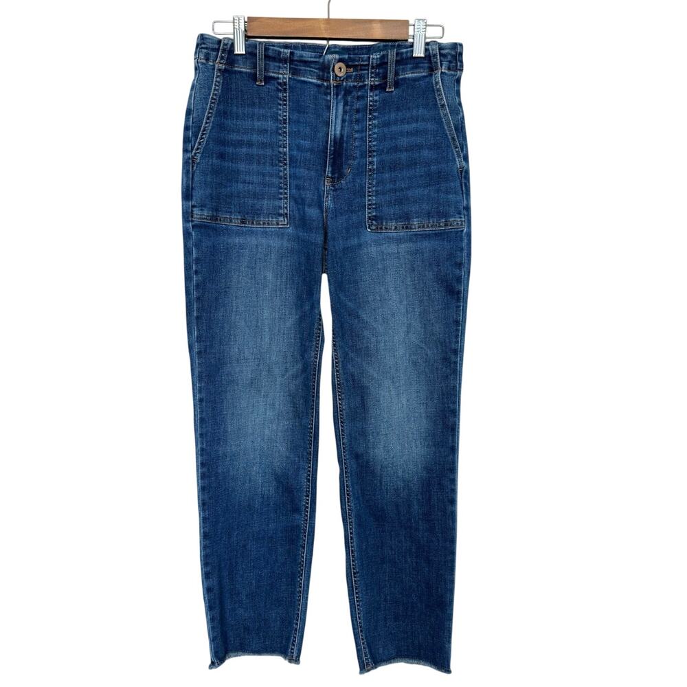 J. Jill Denim High Rise Straight Leg Jeans 8R Patch Pocket Raw Hem Sustainable